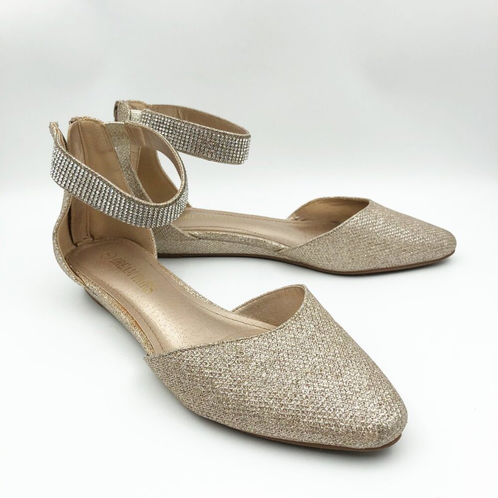 Gold Glitter Pointed-Toe Ankle Strap Flat - Women